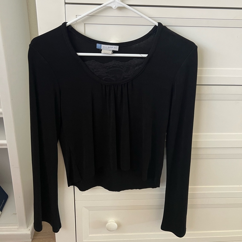 Vintage Black Long Sleeve Top with Lace